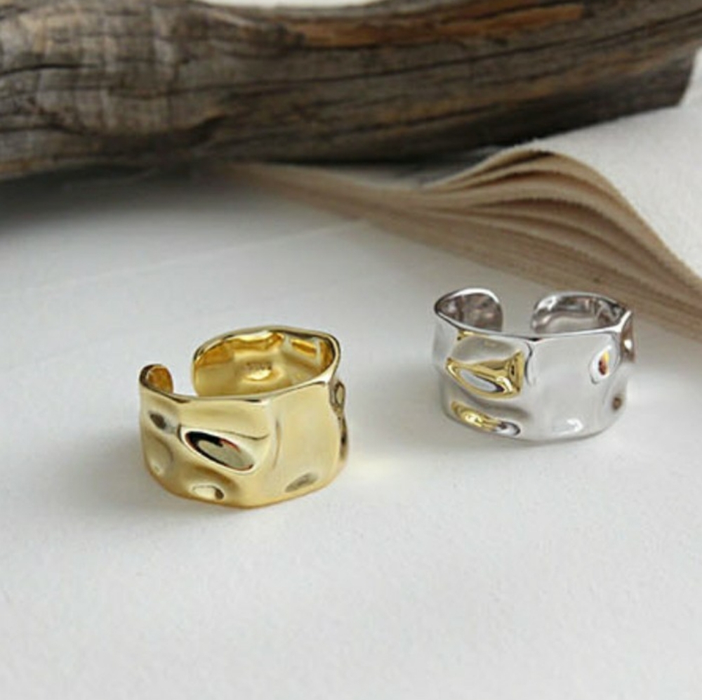 NEW 925 Sterling Silver Geometric Hammered Adjustable Band Ring - Picture 7 of 13